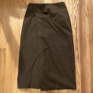 jing brown midi pencil skirt with slit